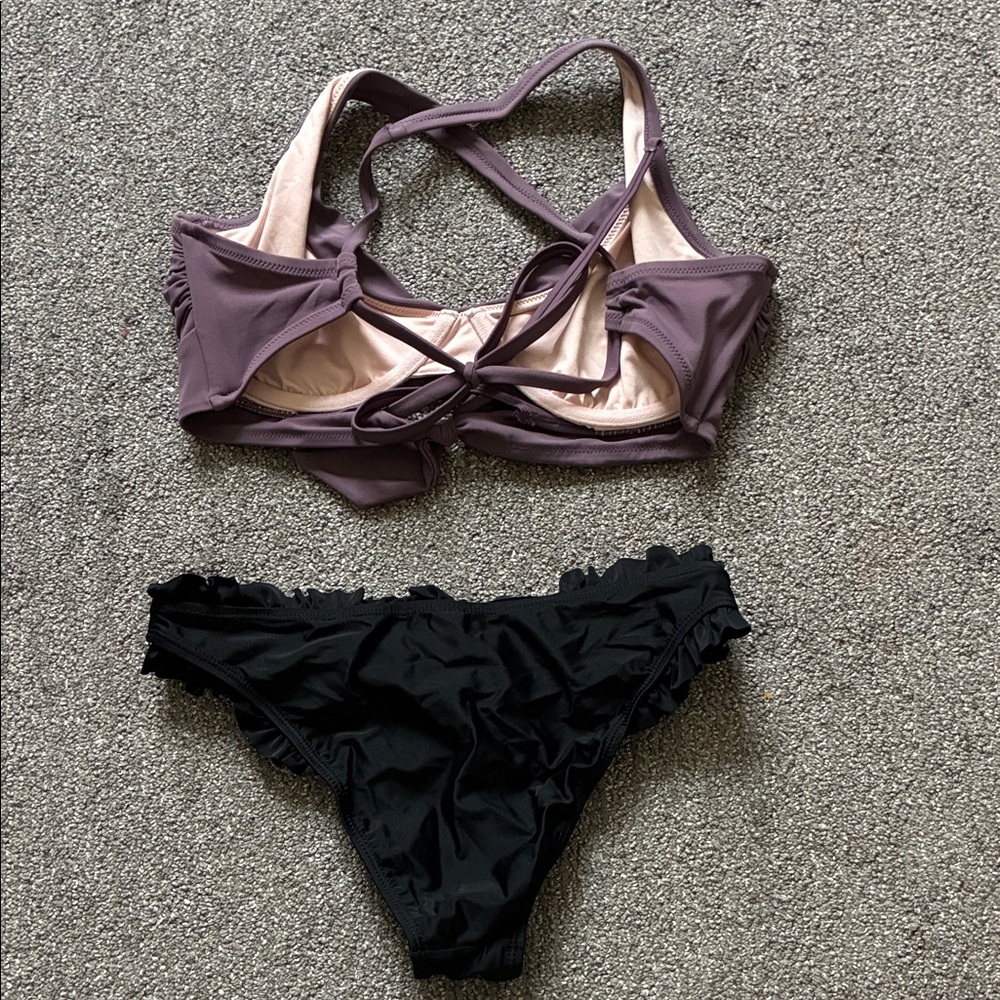 Women Swim Two-Piece Bikini Set in Mauve and Black - Picture 7 of 8